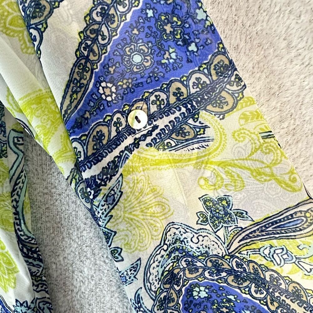 Chico's 2 Large Arielle Paisley Roll Sleeve Sheer Pullover Tunic Top - Picture 6 of 16
